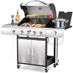 ZAFRO 4 Burner BBQ Propane Gas Grill, 42,000 BTU Stainless steel Gas Grill with Two Side Storage Shelves,Barbecue Gas Grill for  Backyard Cooking - 1 of 4
