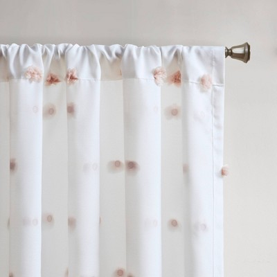 Blush Pom Pom Embellished Sheer Rod Pocket Curtain Panel