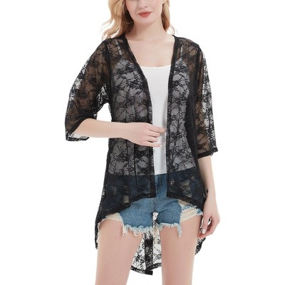 Anna-Kaci Women's Sheer Lace Boho Cropped Drop Shoulder Shrug Cardigan for Everyday Looks