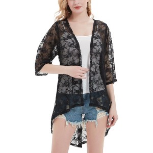 Anna-Kaci Women's Sheer Lace Boho Cropped Drop Shoulder Shrug Cardigan for Everyday Looks - 1 of 4