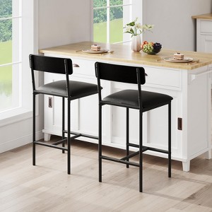 Bar Stools Set, PU Upholstered Counter Height Chairs with Backrest and Footrest, Kitchen Bar Chair for Home Apartment - 1 of 4