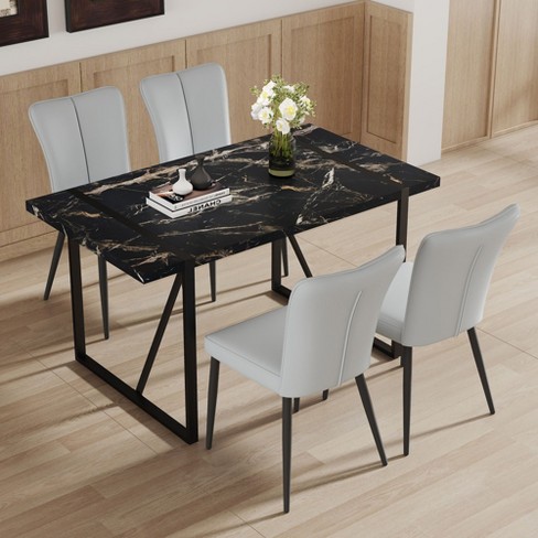 NicBex 5 PCS/7 PCS Black Marble Pattern MDF Dining Table Set with 4/6 Vertical Stripe Design Back Chairs for Kitchen/Apartment - image 1 of 4