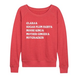 Women's - Instant Message - Nutcracker Characters Lightweight French Terry Wide Neck Long Sleeve Graphic Shirt - 1 of 4