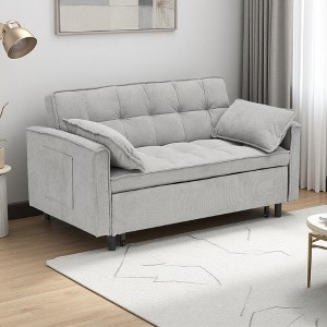 54.3" Fabric 2-Seater Sofa Bed with 2 Pillows & High-Density Sponge Cushioning - 1 of 4
