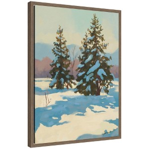 Kate and Laurel Framed Canvas Wall Art Print Morning Snow by Mary Sparrow, 18 x 24 Sylvie Walnut Frame, Rustic Farmhouse, Landscape Art for Wall Decor - 1 of 4