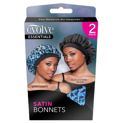 Evolve Products Satin Hair Bonnets - Blue Leopard/black - 2pk : Target