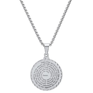 Steeltime 24" stainless steel Notre Pere french prayer round pendant - 1 of 4
