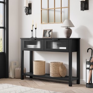 COZONY Wood Console Table with 2 Glass Drawers, 2-Tier Sofa Table for Entryway & Living Room - 1 of 4