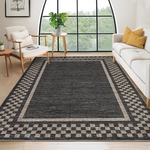Acekool Checkered Rug - Soft Machine Washable & Non-Slip, Easy Care Low Profile Border Mat for Kitchen Hallway Door - 1 of 4