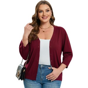 Clearlove Knit Cardigan for Plus Size  Women Open Front Button Lightweight Sweaters V Neck Loose 3/4 Sleeve Cardigans Outwear - 1 of 4