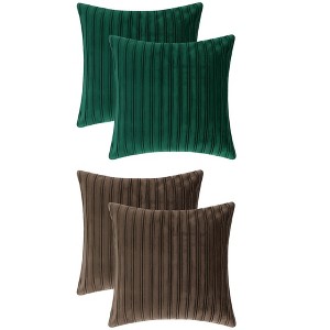 Unique Bargains Thick Velvet Striped Pleated Front Throw Pillow Covers 4 Pcs - 1 of 4