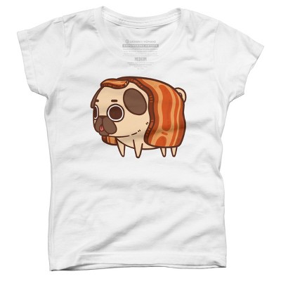 Girl's Design By Humans Puglie Bacon Strip By Puglie T-Shirt