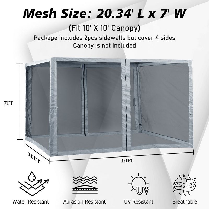 Aoodor Canopy Mesh Sidewall Replacement with 2 Side Zipper for 10' x 10' Pop Up Canopy Tent (Mosquito Net Only), 3 of 8