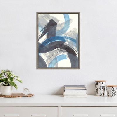 Blue and Gray Abstract Brushstroke Canvas Print with Frame