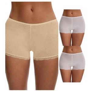 INSPIRE CHIC Women's Seamless Ice Silk Lace Trim Slip Shorts for Under Dresses Lightweight Boyshorts 3 Packs - 1 of 4