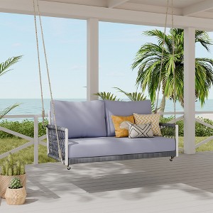 Whisen Woven Rope Outdoor Swing Sofa with Soft Cushions for Patio, Courtyard and Balcony - 1 of 4