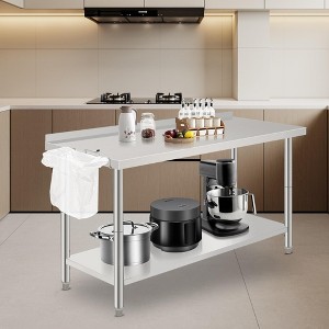 60X24x35 Inch Stainless Steel Work Table with Double Shelf, Heavy Duty Prep Station for Kitchen Restaurant or Garage Storage - 1 of 4