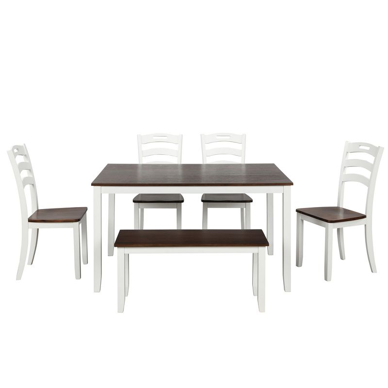 Modern 6-Piece Dining Table Set with Waterproof Coat Ivory and Cherry-ModernLuxe, 5 of 13