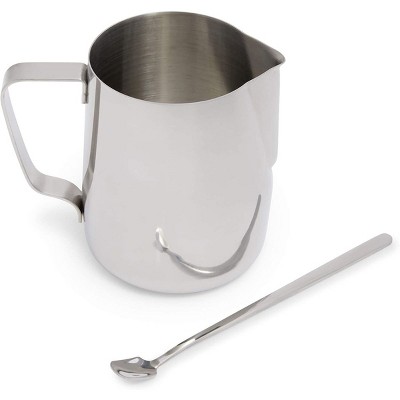 Okuna Outpost 2 Piece Stainless Steel Frothing Pitcher, Milk Frother Cup with Spoon Set for Coffee Bar Accessories, 20 oz