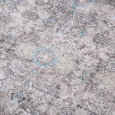 Olive and Gray Distressed Vintage Machine Washable Area Rug 2'6" x 7'