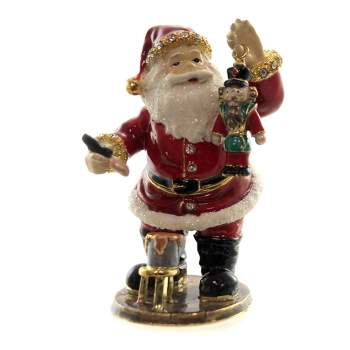 Hinged Trinket Box 3.5 Inch Santa With Nutcracker Christmas Paint Santa Figurines