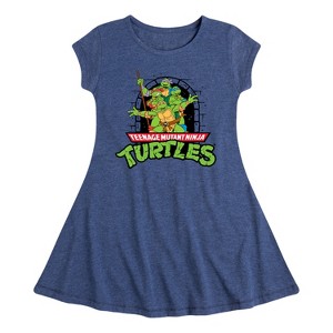 Girls' - Teenage Mutant Ninja Turtles - Logo Character Group Fit & Flair Cap Sleeve Dress - 1 of 3