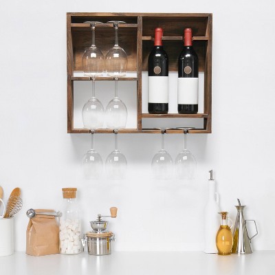 Bartow Restored Wood Wall Mounted Wine Rack with Glass Holder