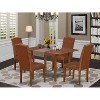 Rectangle Kitchen Dining Set 5Pc Table W/ Leaf & 4 Chairs - Brown Flaux Leather Mahogany Legs - 2 of 4