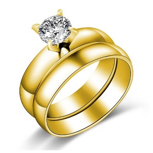 4mm Wedding Ring Set for Women Engagement Ring Stainless Steel Band Ginger Lyne Collection - 1 of 4