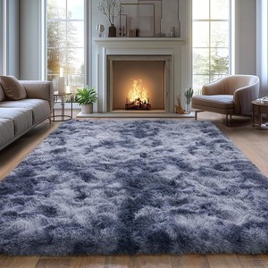 Tie-Dyed Gray Shag Rug, Ultra Soft 1.7" Plush, Non-Slip, 100% Polyester for Bedroom or Living Room - 1 of 4
