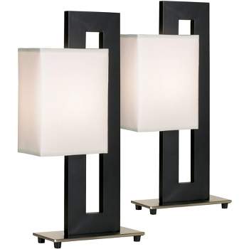 360 Lighting Floating Square 20 1/2" High Small Modern Accent Table Lamps Set of 2 Pull Chain Black Finish White Shade Living Room Bedroom Bedside