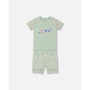 Deux Par Deux Organic Cotton Short Two Piece Pajama Set - Printed Little Flowers