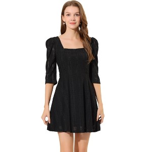INSPIRE CHIC Women's Square Neck Lace Puff Sleeve Dress - 1 of 4