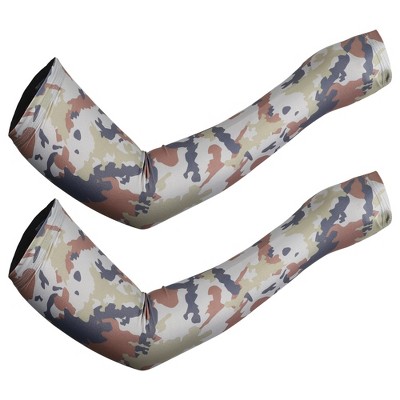 Unique Bargains Basketball Sports Camouflage Cooling Arm Elbow Compression Sleeve Brown Blue Yellow 1 Pair