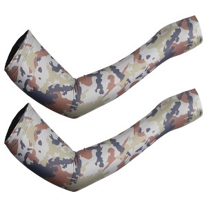 Unique Bargains Basketball Sports Camouflage Cooling Arm Elbow Compression Sleeve Brown Blue Yellow 1 Pair - 1 of 4