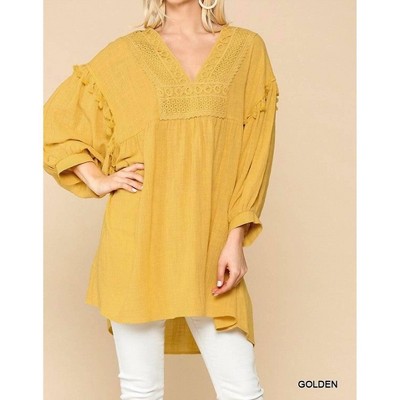 Women's Crochet V-neck Swing Hi-lo Hem Top - GiGiO