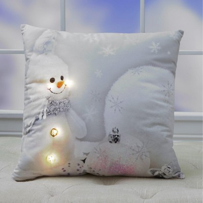 Lakeside Holiday Snowman Print Lighted Accent Pillow with Hidden Battery Pack