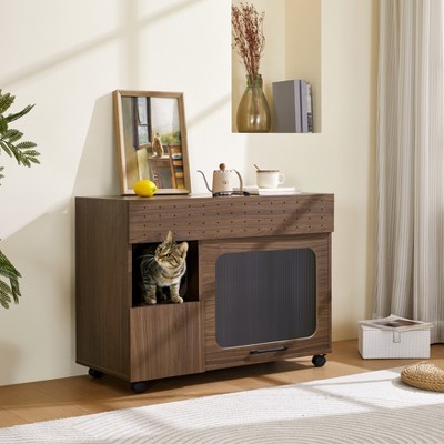 Cat Litter Box Enclosure, Hidden Litter Box Furniture Cabinet, Cat House Side End Table with Scratching Pad, Cat Washroom Indoor Fit Most Litter Box