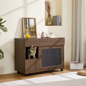 Cat Litter Box Enclosure, Hidden Litter Box Furniture Cabinet, Cat House Side End Table with Scratching Pad, Cat Washroom Indoor Fit Most Litter Box - 1 of 4