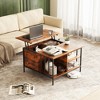 Lirago 32" Brown Farmhouse Lift Top Coffee Table Adjustable Height with Storage Hidden Compartment 3 Shelves Living Room Multifunctional Center Table - 4 of 4