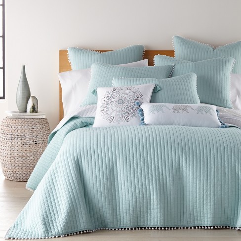 Plain Duvet Quilt Cover Bedding Set with Chunky Pom Pom Trim in 2 colours 
