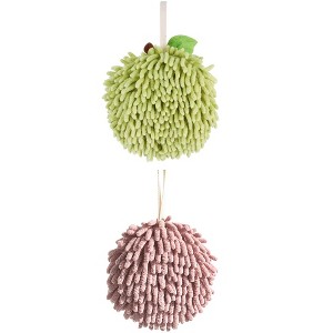 REGALWOVEN 2 Pack Soft Absorbent Chenille Fuzzy Ball Hand Towels for Bathroom Home Decor 6" x 6" - 1 of 4