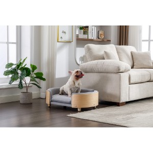 Ridstar Small Size Dog Bed Pet Sofa with Solid Wood Legs and Bent Wood Back-Light Gray - 1 of 4