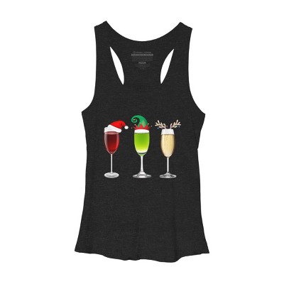 Women's Design By Humans Red Wine Glass Santa Elf Hat Reindeer Horn Christmas By Forever9 Racerback Tank Top