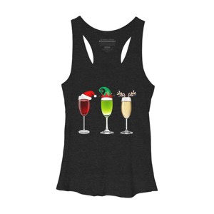 Women's Design By Humans Red Wine Glass Santa Elf Hat Reindeer Horn Christmas By Forever9 Racerback Tank Top - 1 of 3