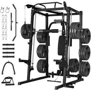 Smith Machine, 2000LBS Squat Rack, Power Cage with Cable Crossover System, LAT Pulldown Machines, 8 Weight Storage Pin, No Weight Plates - 1 of 4