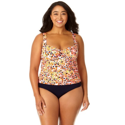 Anne Cole Plus - Women's Retro Twist Front Underwire Tankini Swim Top,  Multi 16w : Target