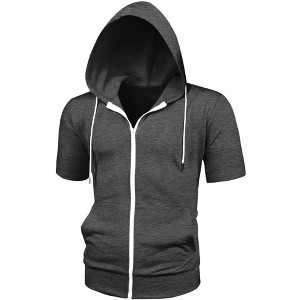 Lars Amadeus Men's Solid Color Zip Up Short Sleeve Hoodies Sweatshirt - 1 of 4