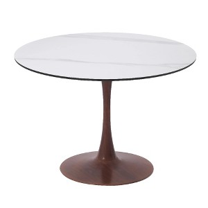 LeisureMod Bristol 35" Round Dining Table with Sintered Stone Top and Walnut Steel Pedestal Base for Modern Kitchen and Dining Room - 1 of 4