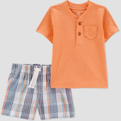 Image of Baby Boys' Plaid Top & Bottom Set - Just One You® made by carter's Orange/Gray 9M